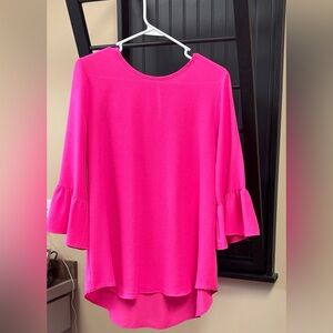 Bright Pink Blouse with Ruffled Sleeves